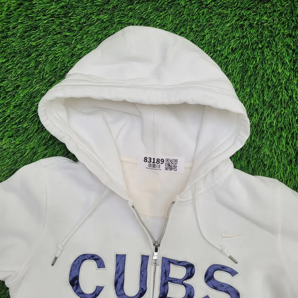 NIKE Chicago-Cubs Zip Hoodie Womens XS 17x22 White Crop